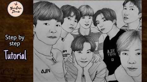 draw bts|BTS Group drawing // How to Draw Bts Members Drawing step .